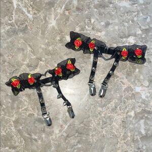 Gothic Black Floral Rose Garter Strap